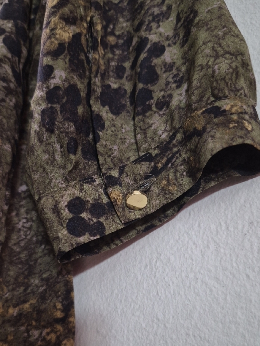 Banana Republic Olive & Black Printed Blouse with Tan Accents - Picture 3 of 7